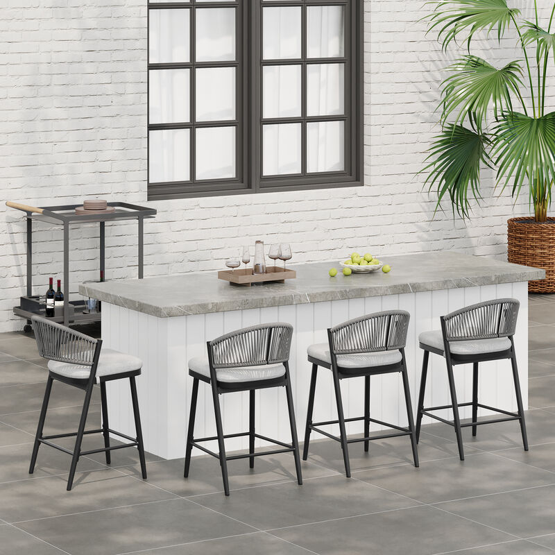 Christopher Knight Home Ortiz Outdoor 26" Metal and Rattan Counter Stools with Scallop-shaped Backrest (Set of 4) image number 1