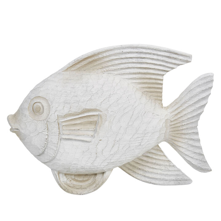 Resin 13" Fish Figurine, White Wash