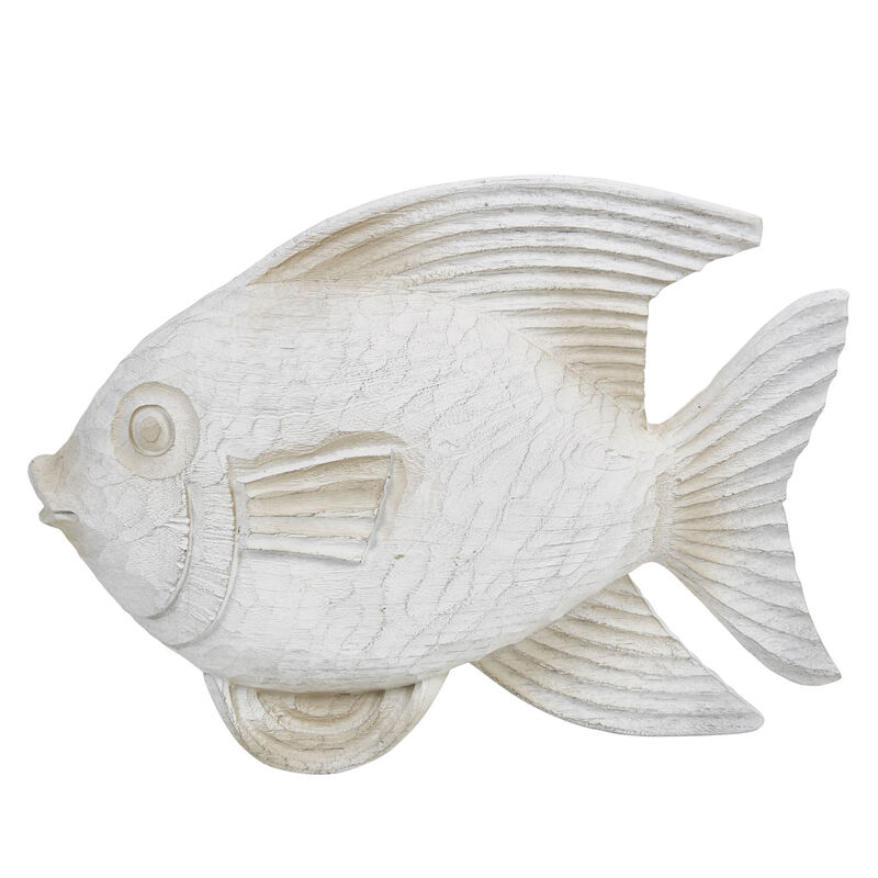 Resin 13" Fish Figurine, White Wash image number 1