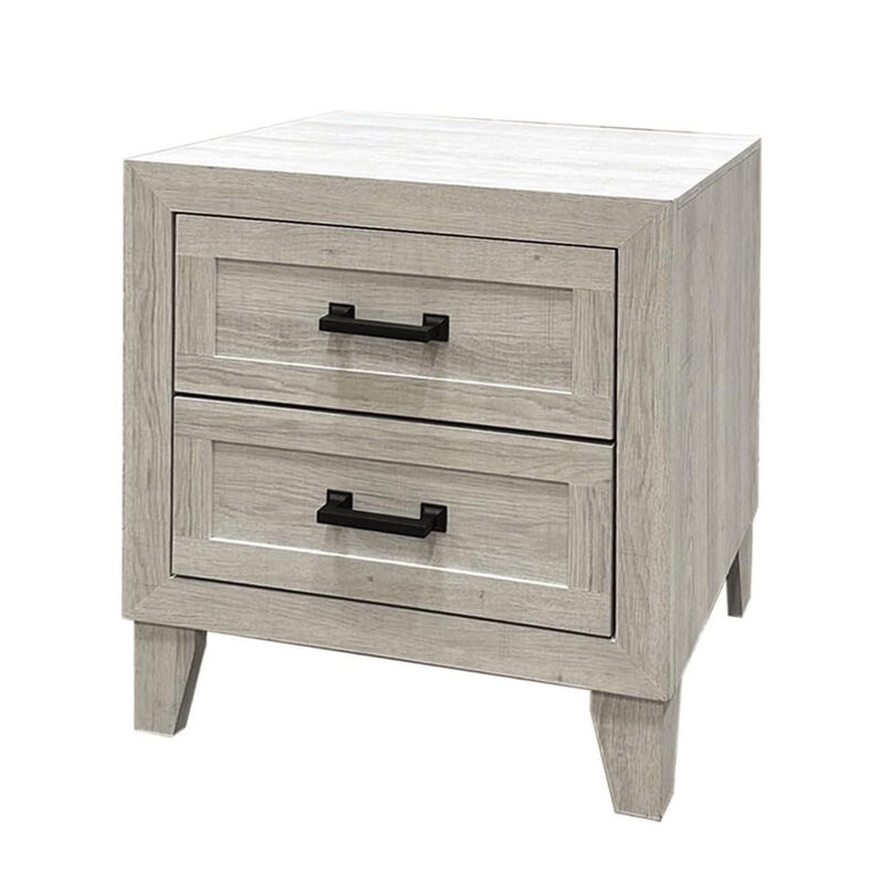 Queen Bedroom Set, White Wash, Black Wood, 2 Piece Set with Nightstand image number 2