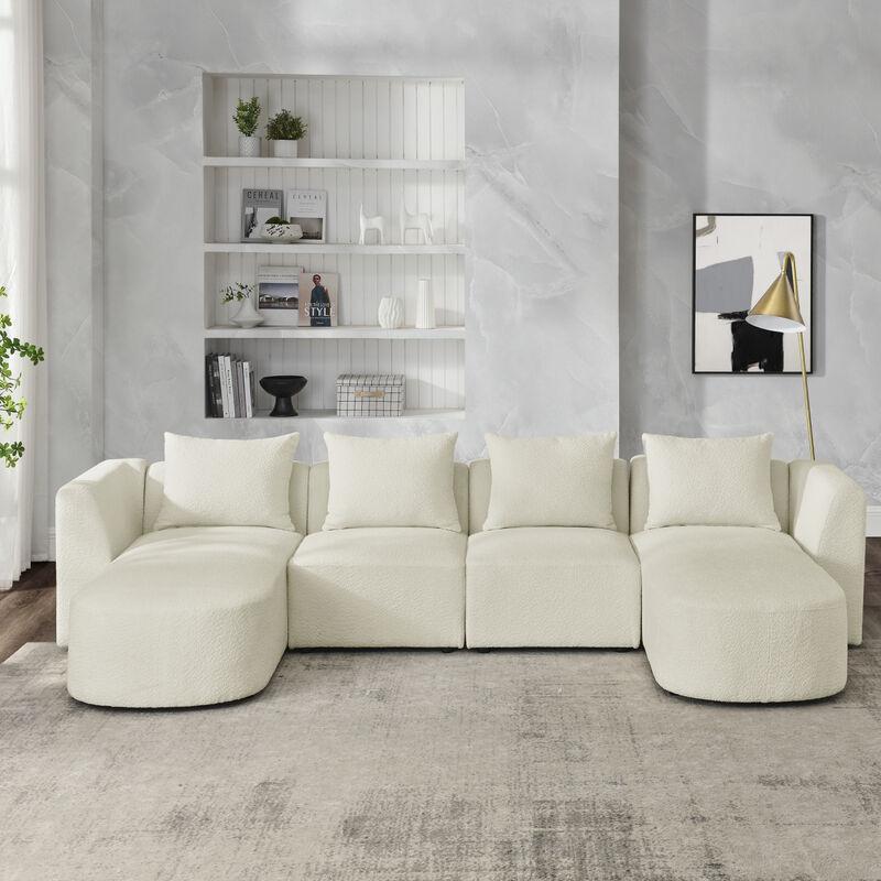 U Shaped Sectional Sofa including Two Single Seats and Two Chaises, Modular Sofa, DIY Combination, Loop Yarn Fabric, Beige