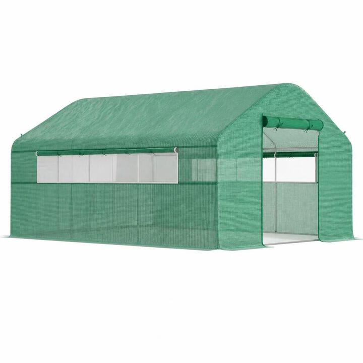 WOW PIONEER Spacious Walk-in Tunnel Hoop Greenhouse with Large Windows for Outdoor Plant Growing with Stable Galvanized Steel Frame