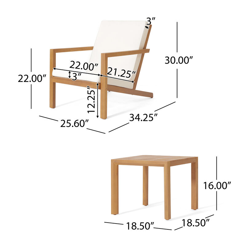 Merax 3 PCS Wood Frame Patio Chairs Table Conversation Set image number 9