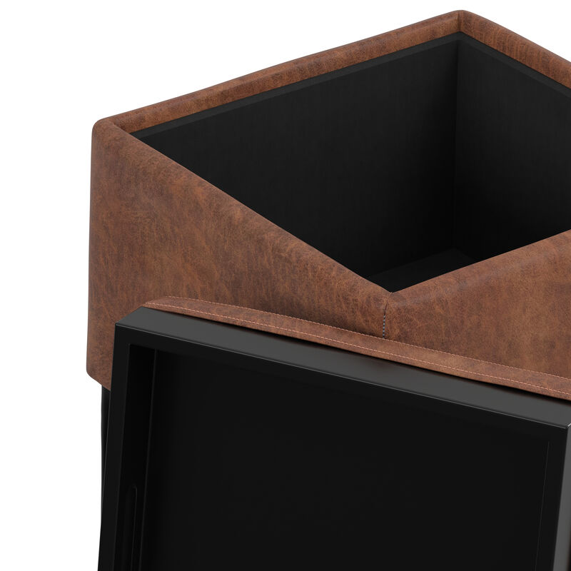 Natasha 18 inch Wide Contemporary Square Mid&nbsp;Century Storage Ottoman with Tray in Distressed Saddle Brown  Vegan Faux Leather, Assembled image number 8