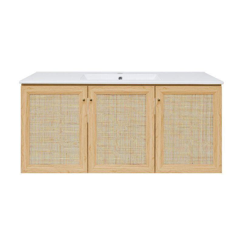 Classe 48" Wall-Mounted Bathroom Vanity in Natural Oak image number 0