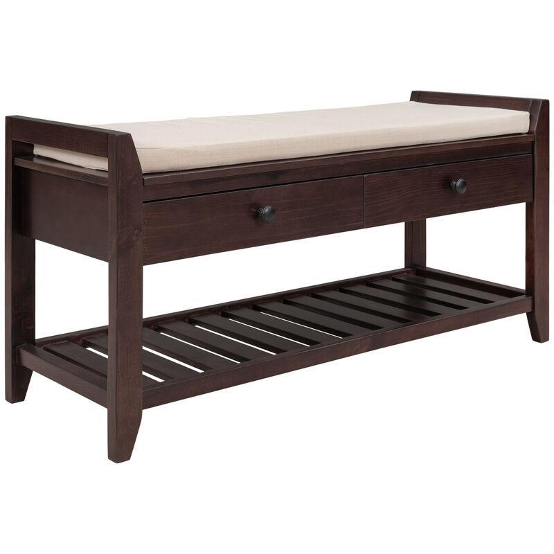 Whisen Multipurpose Entryway Storage Bench with Removable Cushion and Drawers - Espresso