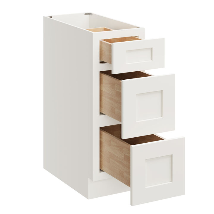 Compact 3-Drawer Base Cabinet, Soft-Close Undermount Slides for Kitchen or Bathroom Storage