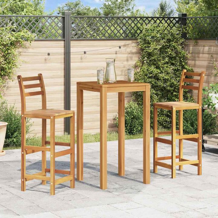 Bar Chair Set of 2 Natural Wood Solid Acacia Wood Large