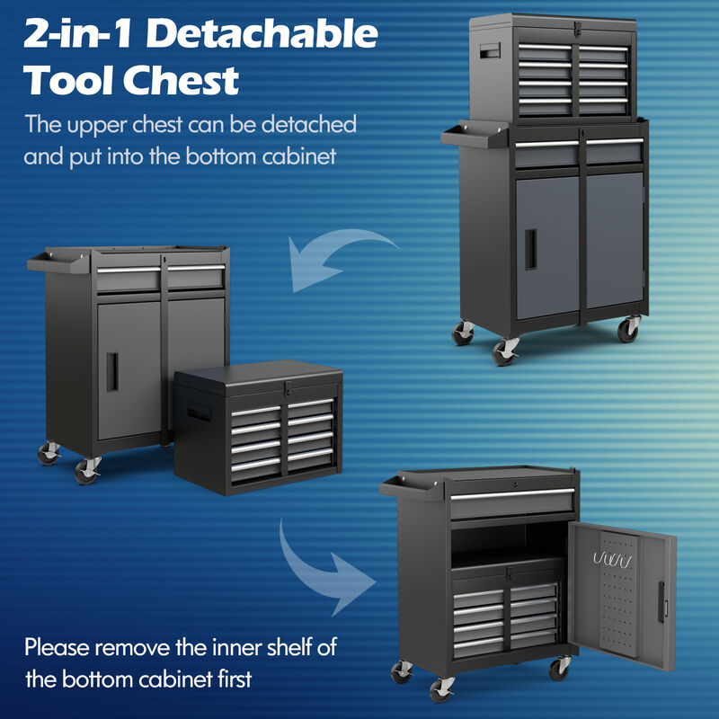 2-in-1 Tool Chest with Locking Drawers and Casters &ndash; Garage & Workshop Storage