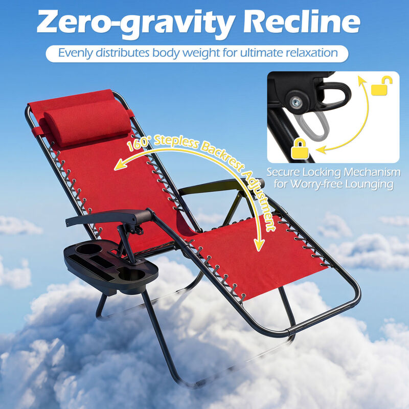 Set of 2 Folding Zero Gravity Chairs with Tray and Backrest image number 4