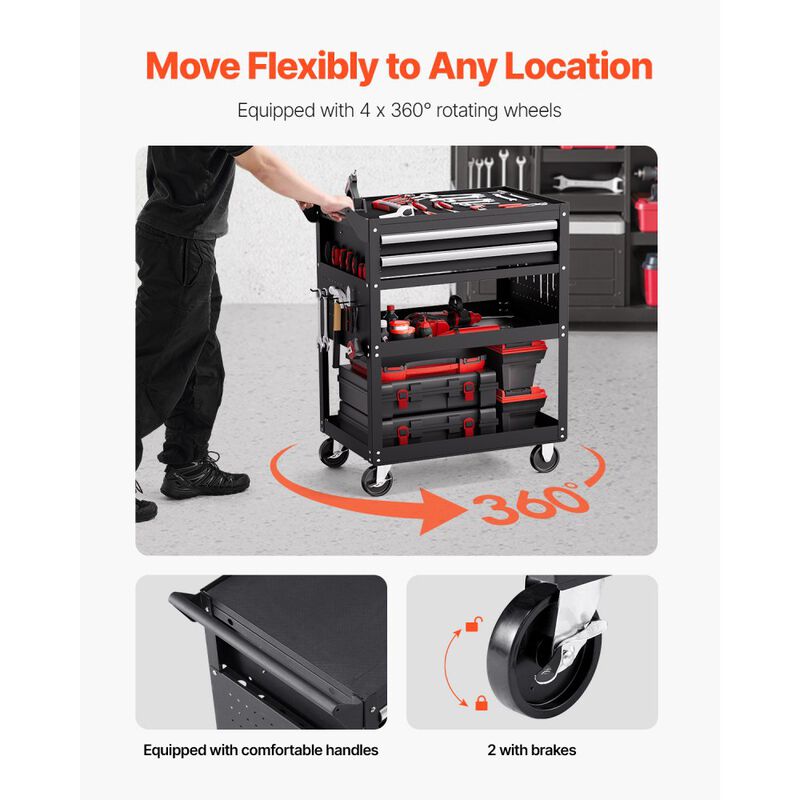 Rolling Mechanic Tool Cart with Locking Drawers, 5-Tier Storage Rack for Garage & Repair Shop-Black image number 5