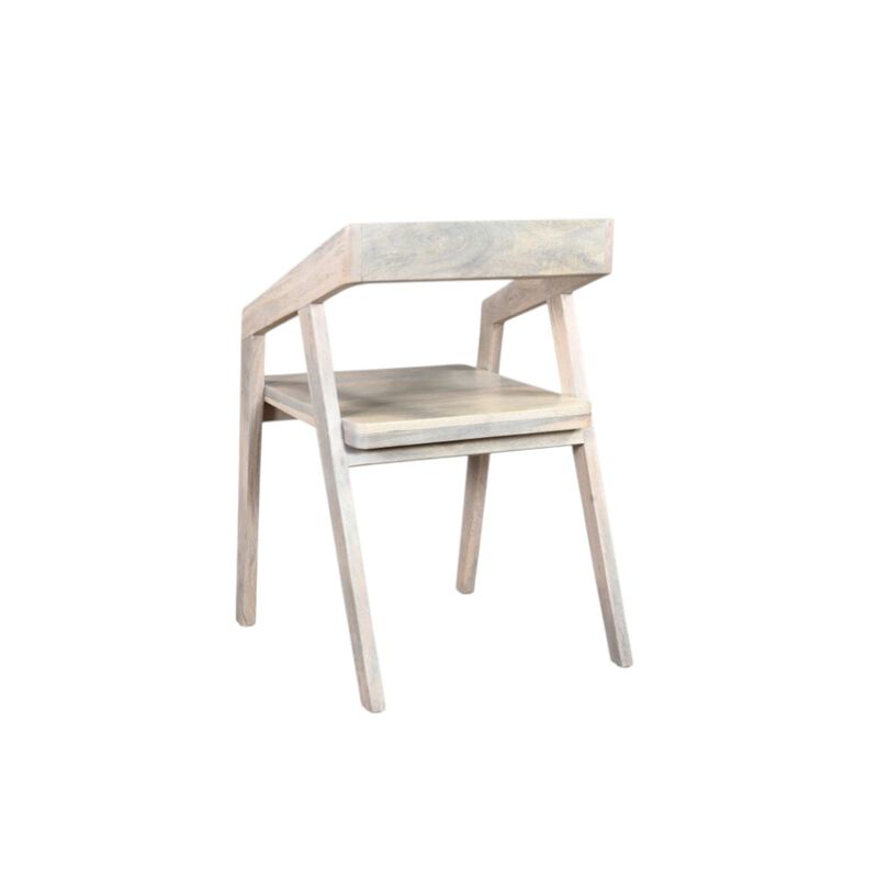 HomeRoots White Solid Wood Open Back Dining Arm Chair image number 4