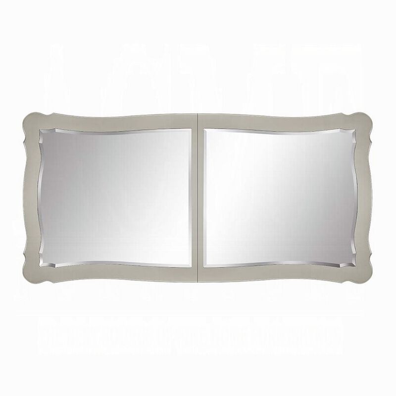 Bowe Dining Table, 80-96 Inch, Mirrored, Classic Champagne Silver Wood