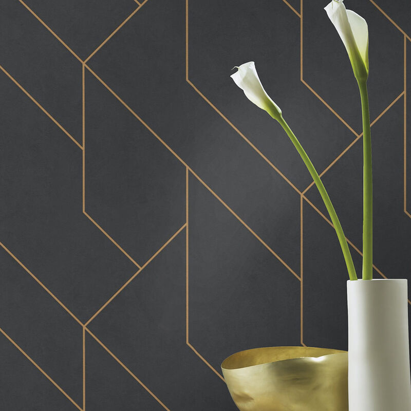 Pollock Black Gilded Geometric Wallpaper image number 2