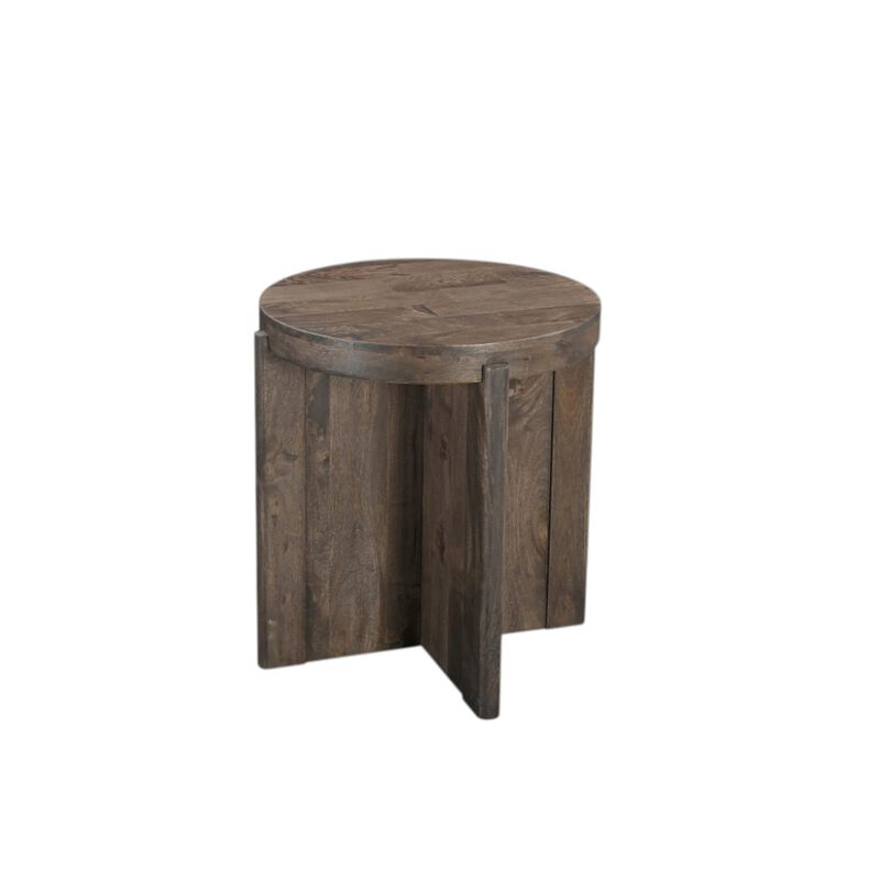HomeRoots 24" Brown Solid Wood Round Cross Leg End Table image number 0