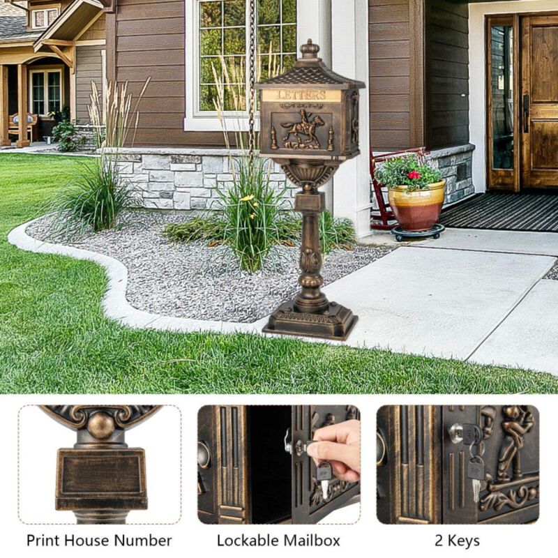 Hivvago Retro Cast Aluminum Mailbox Security Postal Letter Box with Baffle Door