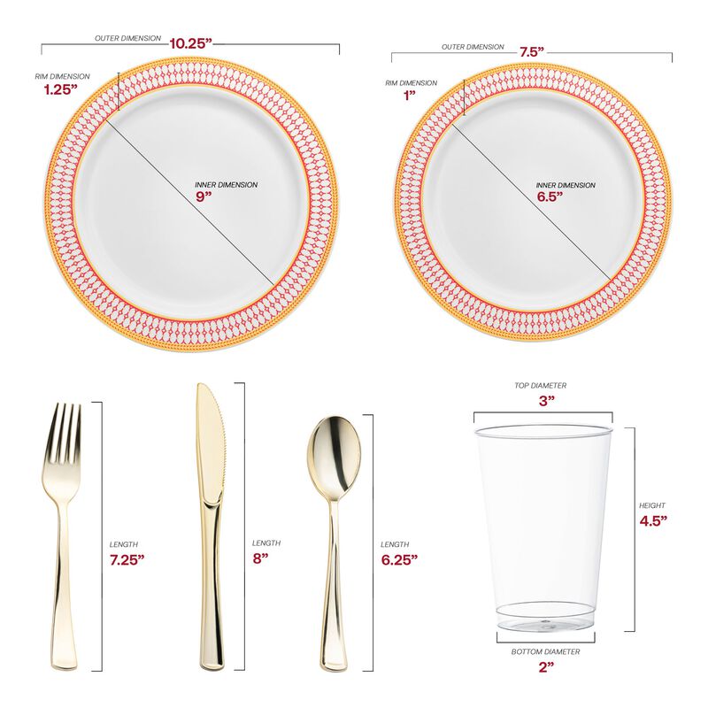 White with Red and Gold Chord Rim Plastic Wedding Value Set (30 Sets) image number 2
