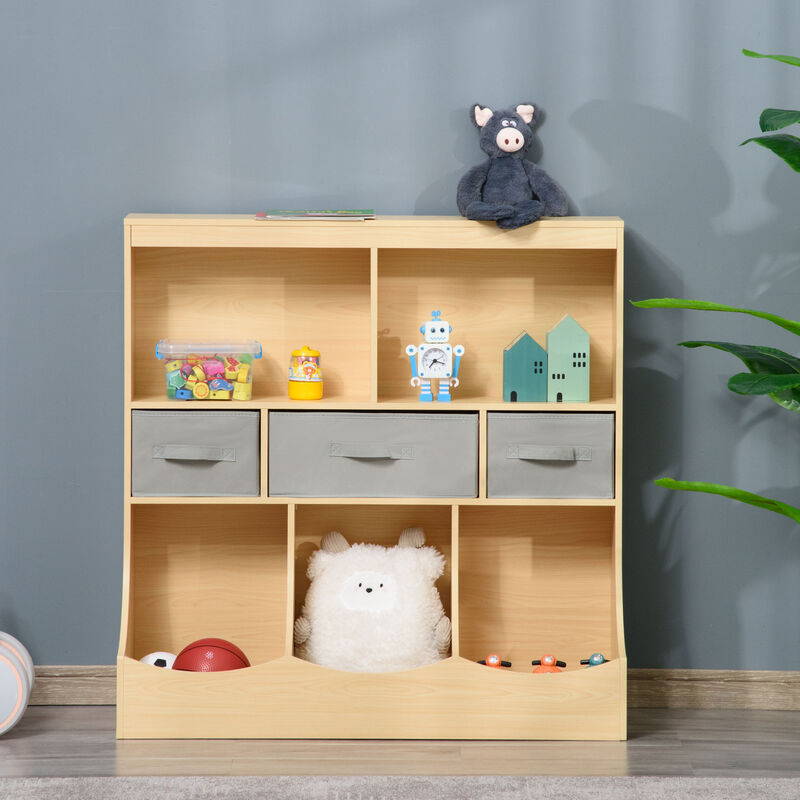 Toy Chest Kids Storage Organizer Wardrobe Display Bookcase w/ 3 Fabric Drawers
