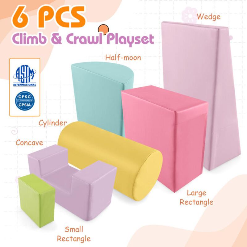 Hivvago 6 Pieces Foam Climbing Blocks Indoor Climb and Crawl Activity Playset with Rectangles