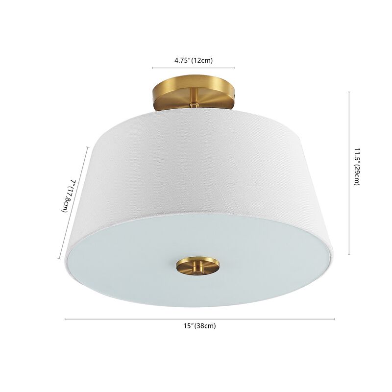 Isabella 15" 3-Light Modern Midcentury Iron LED Semi Flush Mount, Brass Gold/White