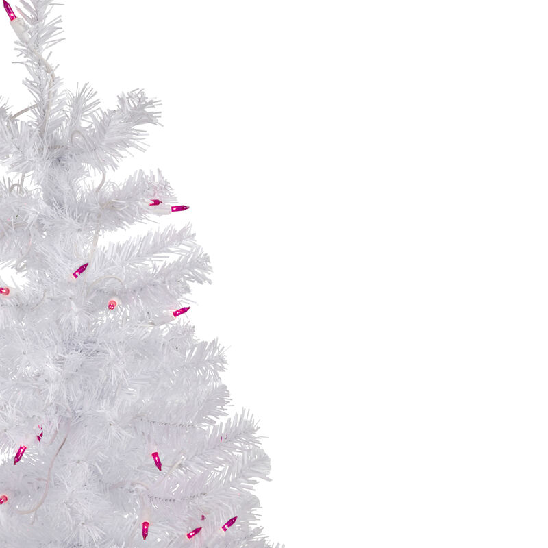 3' Pre-Lit Woodbury White Pine Slim Artificial Christmas Tree  Pink Lights