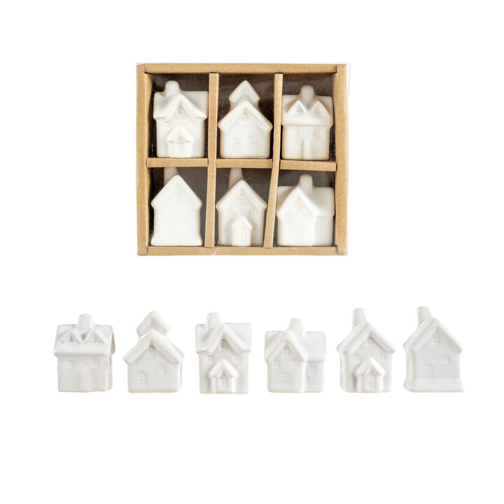 White Stoneware Village Ornament Set