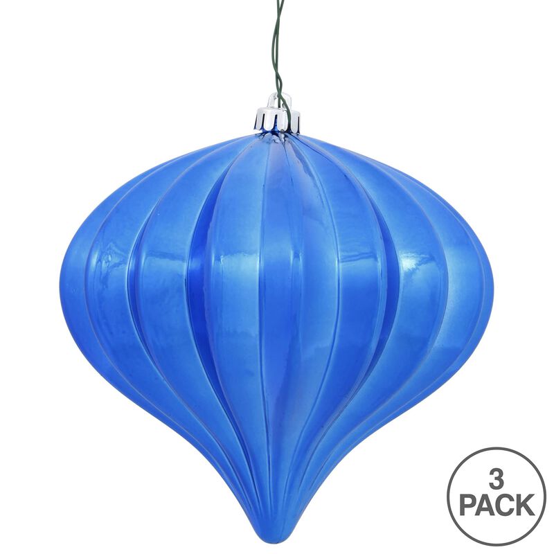 Vickerman 5.7" Blue Shiny Onion Christmas Ornament, UV Treated, Set of 3 image number 6