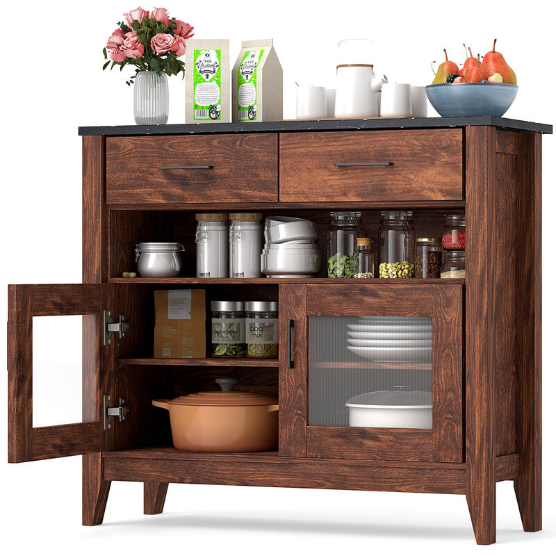 Coffee Bar Storage Cabinet with Open Shelf and Dual Drawers – Compact Sideboard