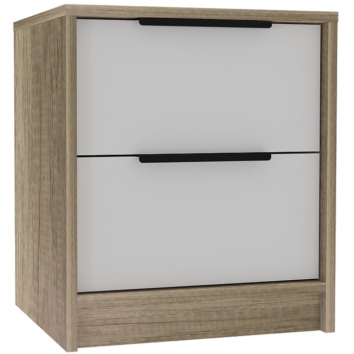Minimalist Nightstand with 2 Drawers and Open Compartment – Bedroom Storage Solution