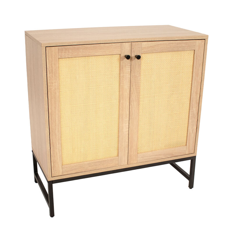 2-Door MDF Accent Cabinet with Shelf and Rattan Doors