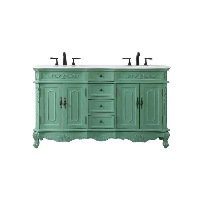Elegant Kitchen and Bath 60 inch double Bathroom vanity in vintage mint