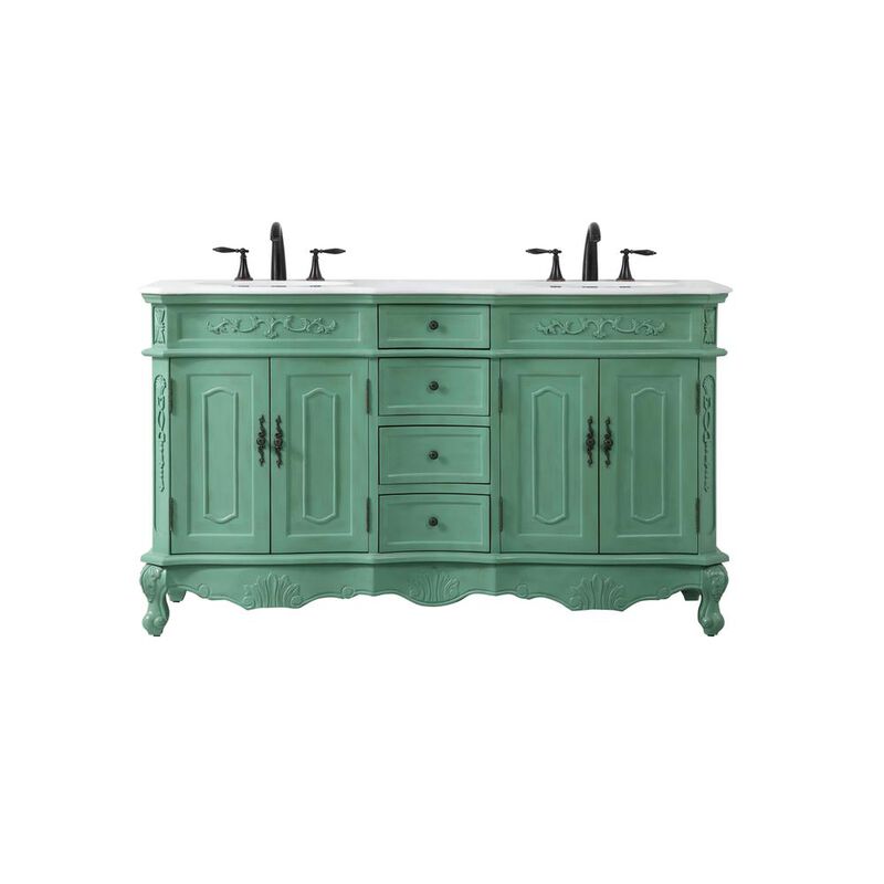 Elegant Kitchen and Bath 60 inch double Bathroom vanity in vintage mint