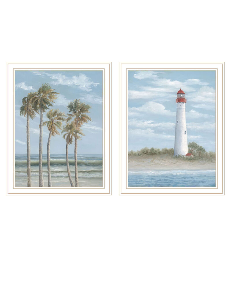 HomeRoots Set Of Two Cape May Lighthouse And Palm Trees White Framed Wall Art image number 2