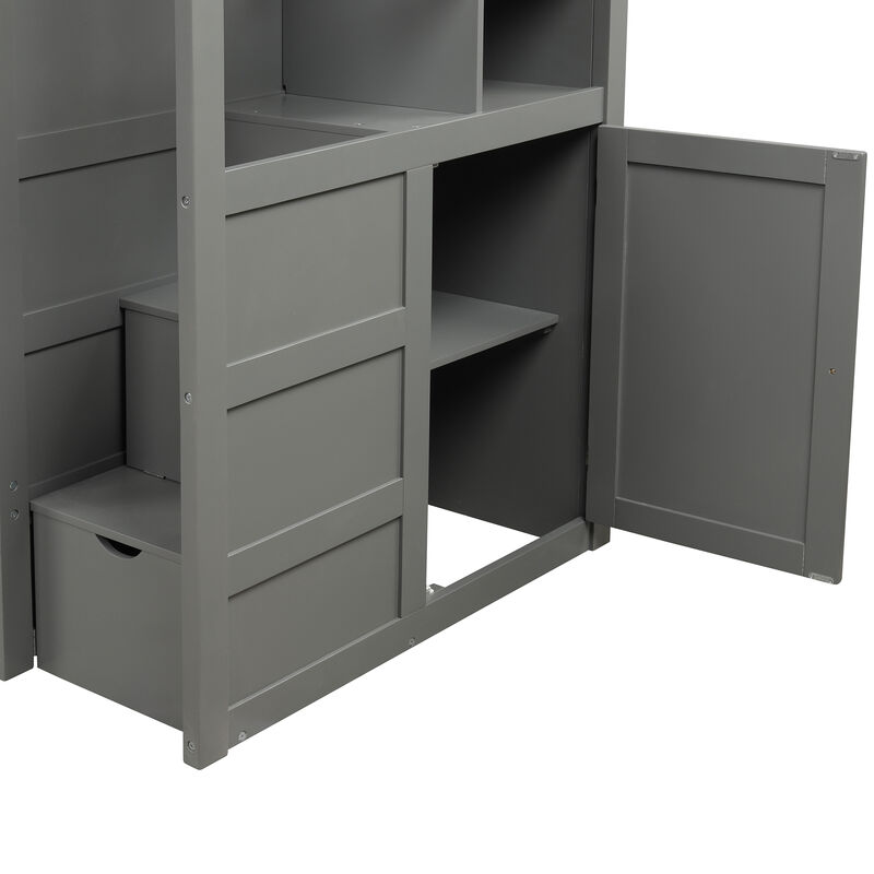 Whisen Twin over Full Bunk Bed with Staircase & Drawers, Solid Pine Convertible for Kids Bedroom image number 8