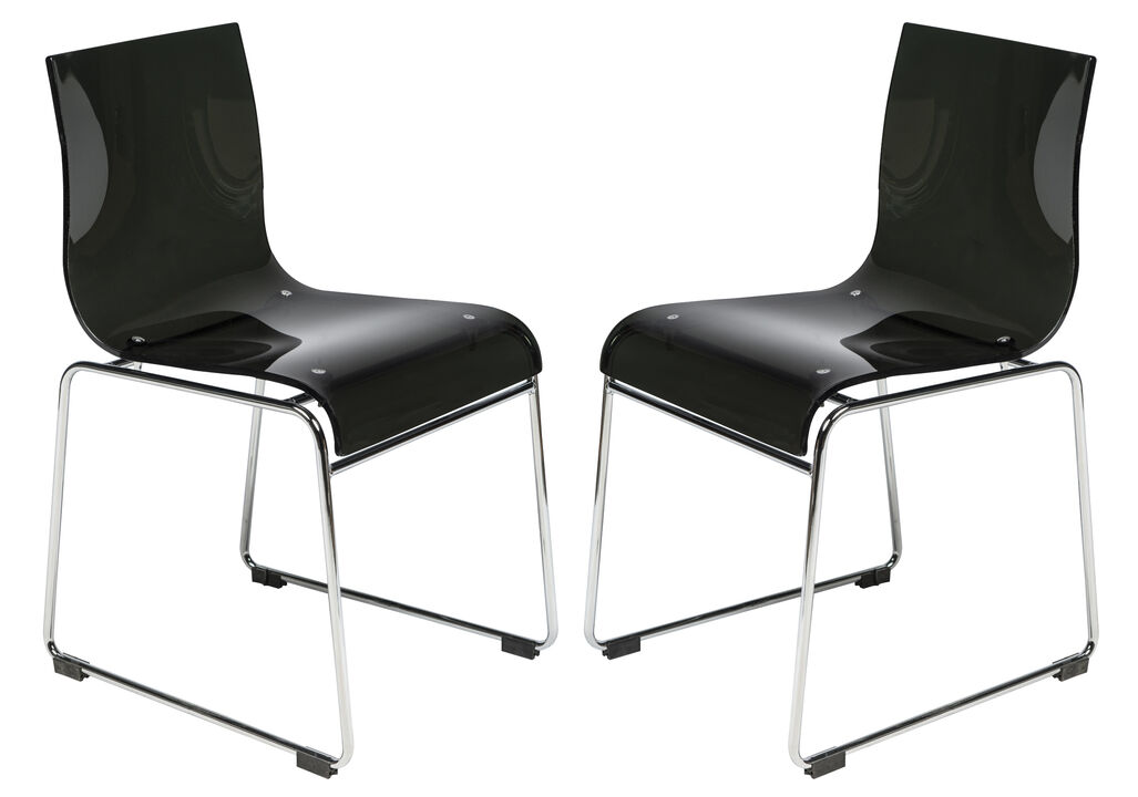 LeisureMod Lima Modern Acrylic Chair Set of 2 with Molded Seat and Chrome Legs, Stylish and Durable Design for Kitchen, Dining Room, Office, or Lounge