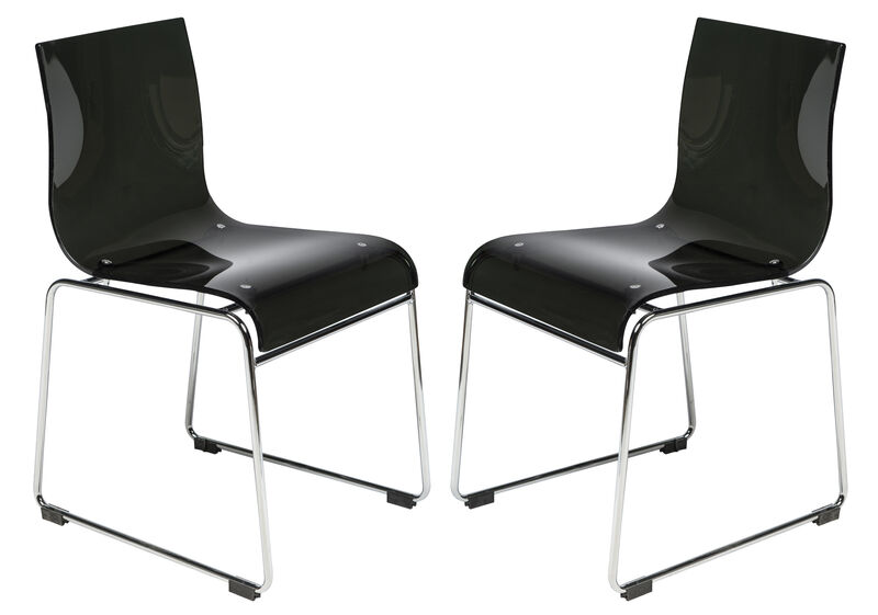 LeisureMod Lima Modern Acrylic Chair Set of 2 with Molded Seat and Chrome Legs, Stylish and Durable Design for Kitchen, Dining Room, Office, or Lounge