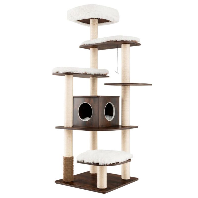 Hivvago 7-Layer Wooden Cat Tree Tall Cat Tower with Sisal Posts and Condo