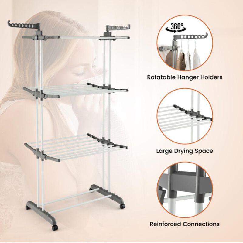 Hivvago 4-tier Clothes Drying Rack with Rotatable Side Wings and Collapsible Shelves