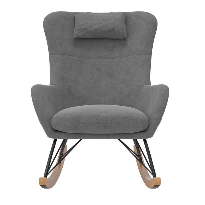 Baby Relax Robbie Rocker Accent Chair with Storage Pockets, Gray Linen