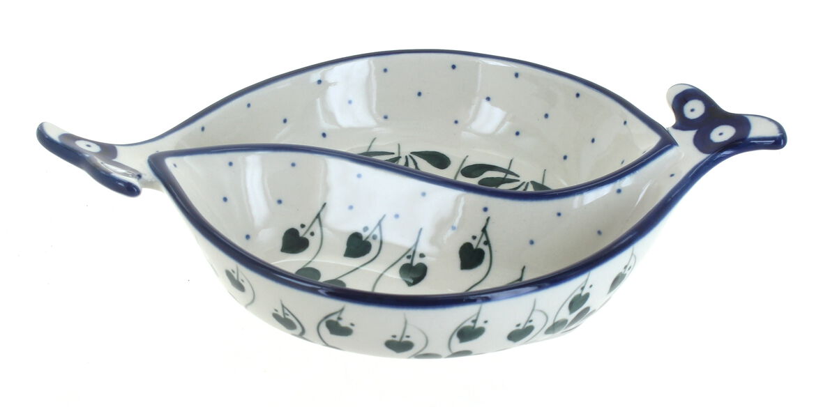 Blue Rose Polish Pottery Bubbles Yin-Yang Fish Dish