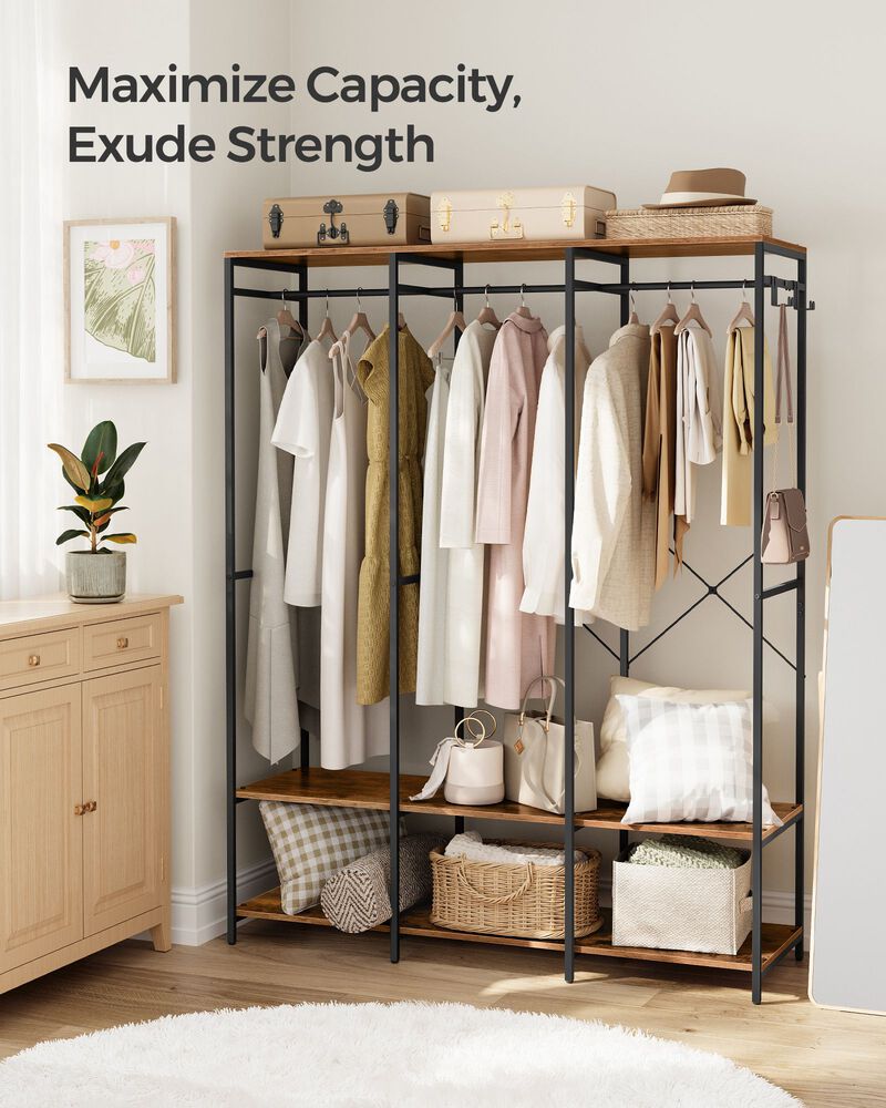 3-Column Clothes Rack with Multiple Hanging Rods for Maximum Storage Space