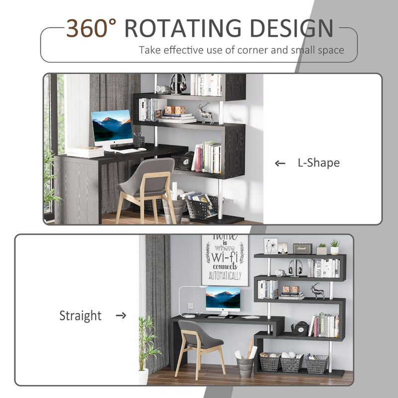 Multifunctional Workspace: 94" L-Shaped Rotating Desk with Display Shelves image number 3