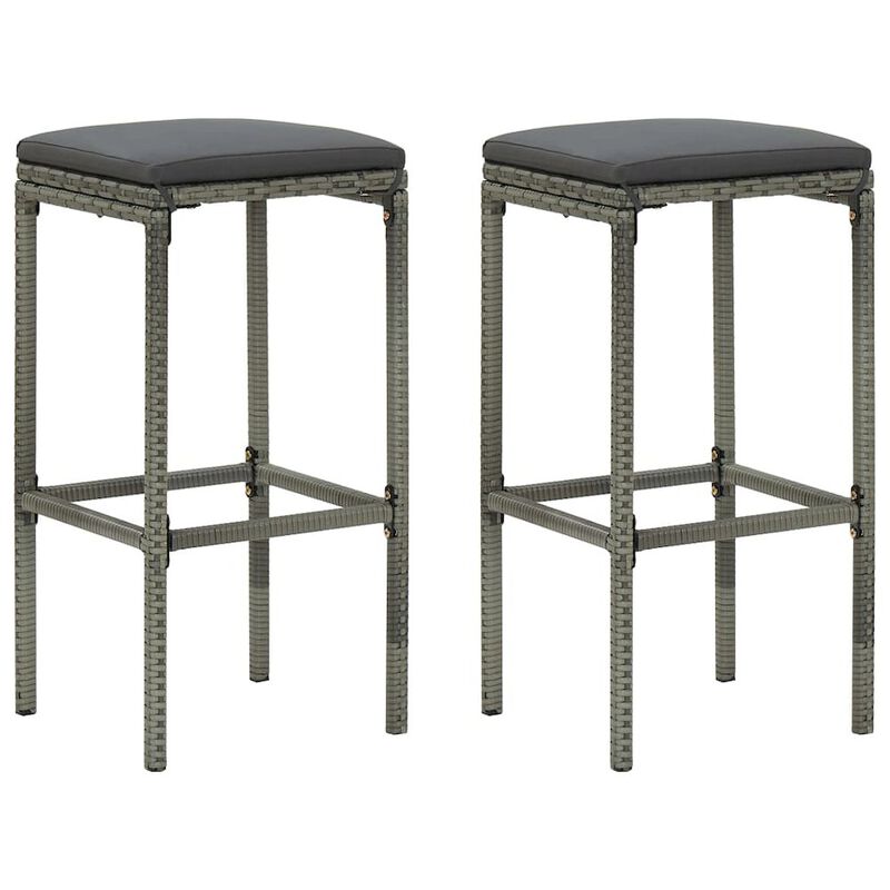 Bar Stool Set of 2 Gray Steel Standard Footrest Bar Stool