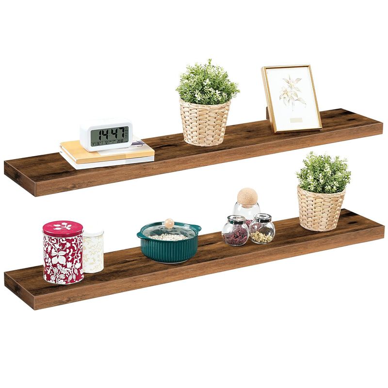 Wall-Mounted Shelf Set of 2, Floating Storage for Bedroom, Kitchen, or Living Room-Brown image number 3