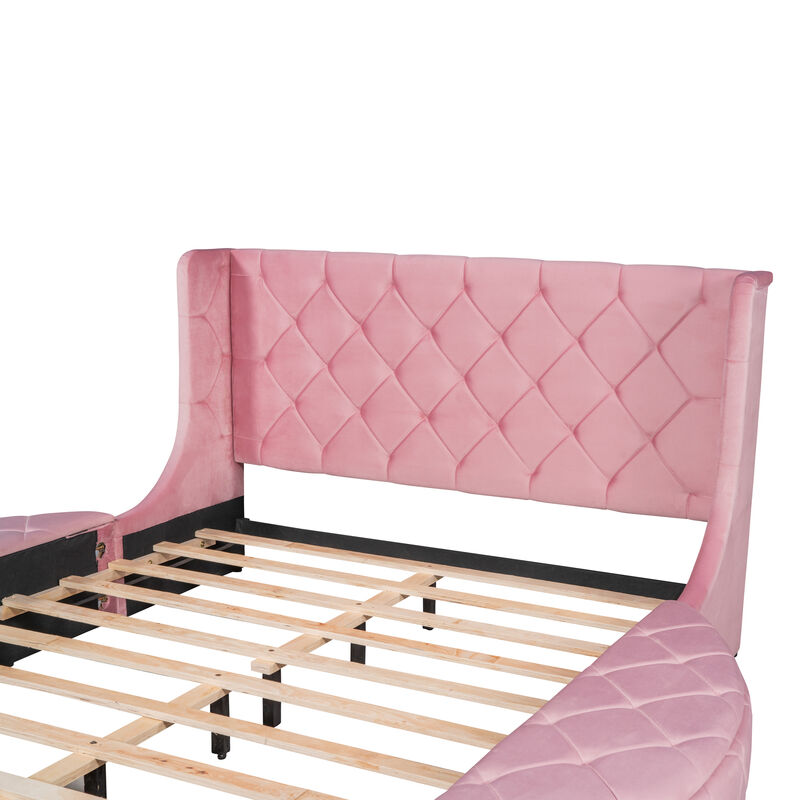 Merax Velvet Upholstered Platform Bed with Storage