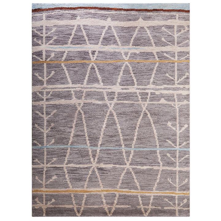 HAND KNOTTED WOOL Contemporary AREA RUGS  - 5'x8', Rectangle Shape, Brown Color, Contemporary Modern, Medium Pile Handmade Area Rugs for Living Room, Bed Room (N00906)