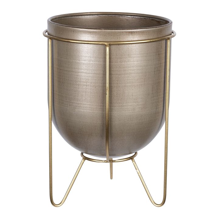 9.5" Bronze and Gold Modern Oversized Embossed Metal Plant Stand