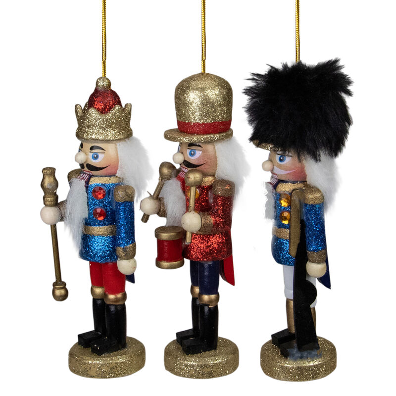 Set of 3 Glittery Nutcracker King  Soldier and Drummer Ornaments 5.25" image number 2
