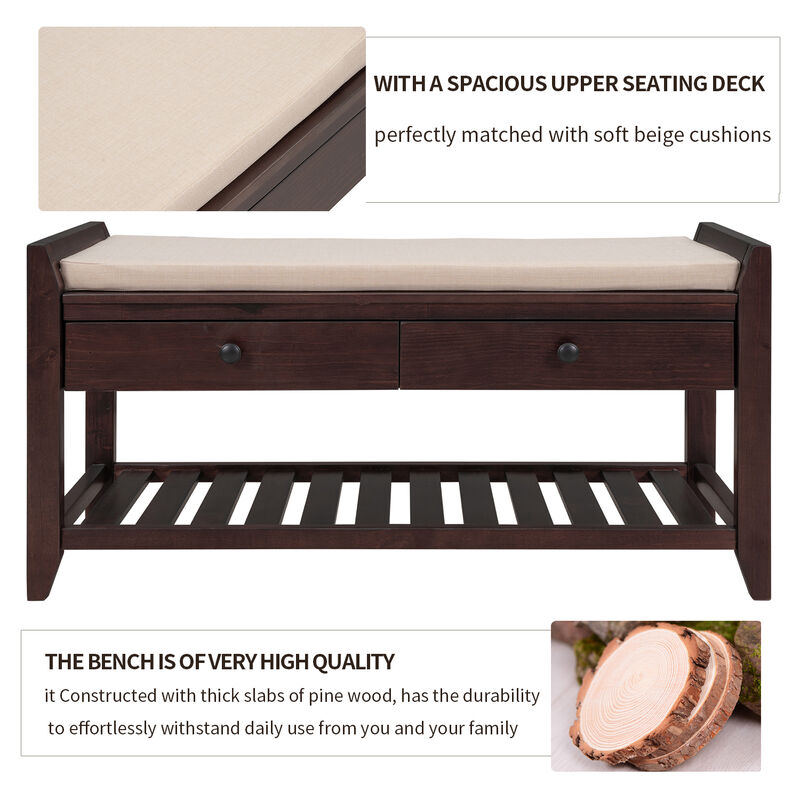 Streamdale Multipurpose Entryway Bench with Seat and Drawers (Espresso) image number 8