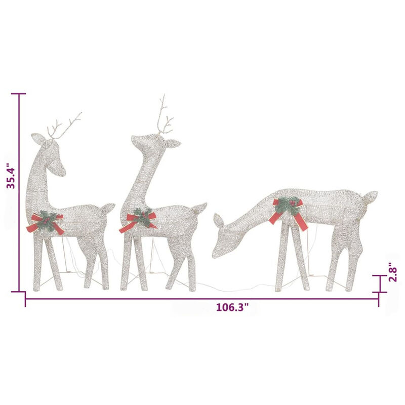 Outdoor 6 Reindeer Christmas Decoration, Red Bow, 180 Gold LEDs, Steel - Benzara image number 4